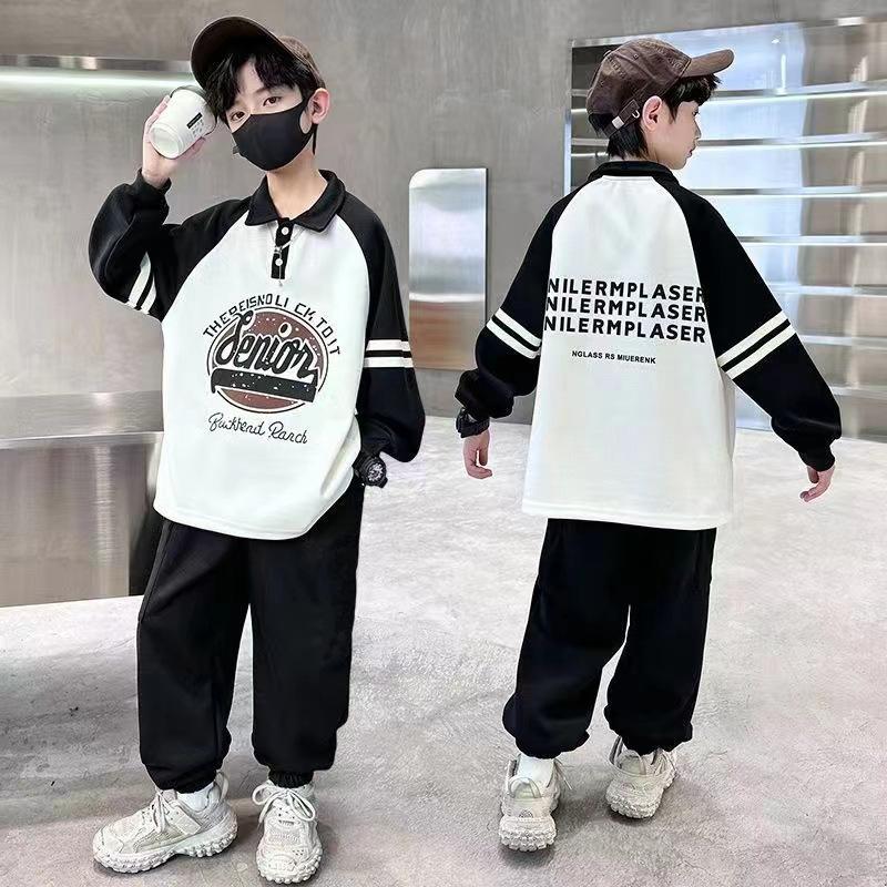 New Big Children's Boys Sports Sweater Suit Spring Boys Fashionable Long-sleeved Two-piece Set