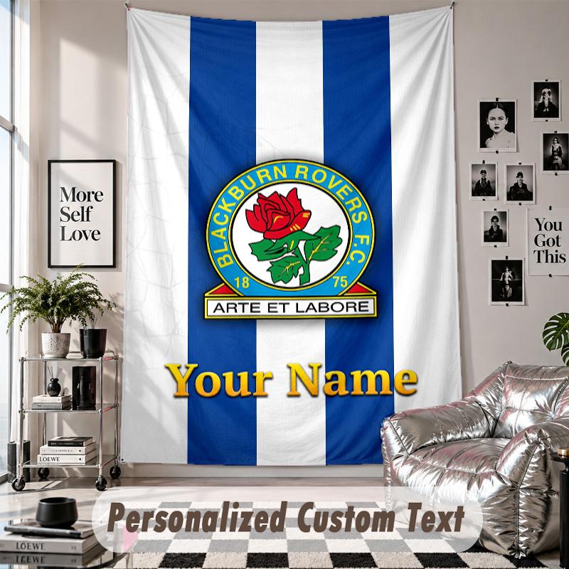 Wall Hanging Tapestry With Custom Name & Text, Blackburn Rovers Football Decorative Tapestry For Bedroom