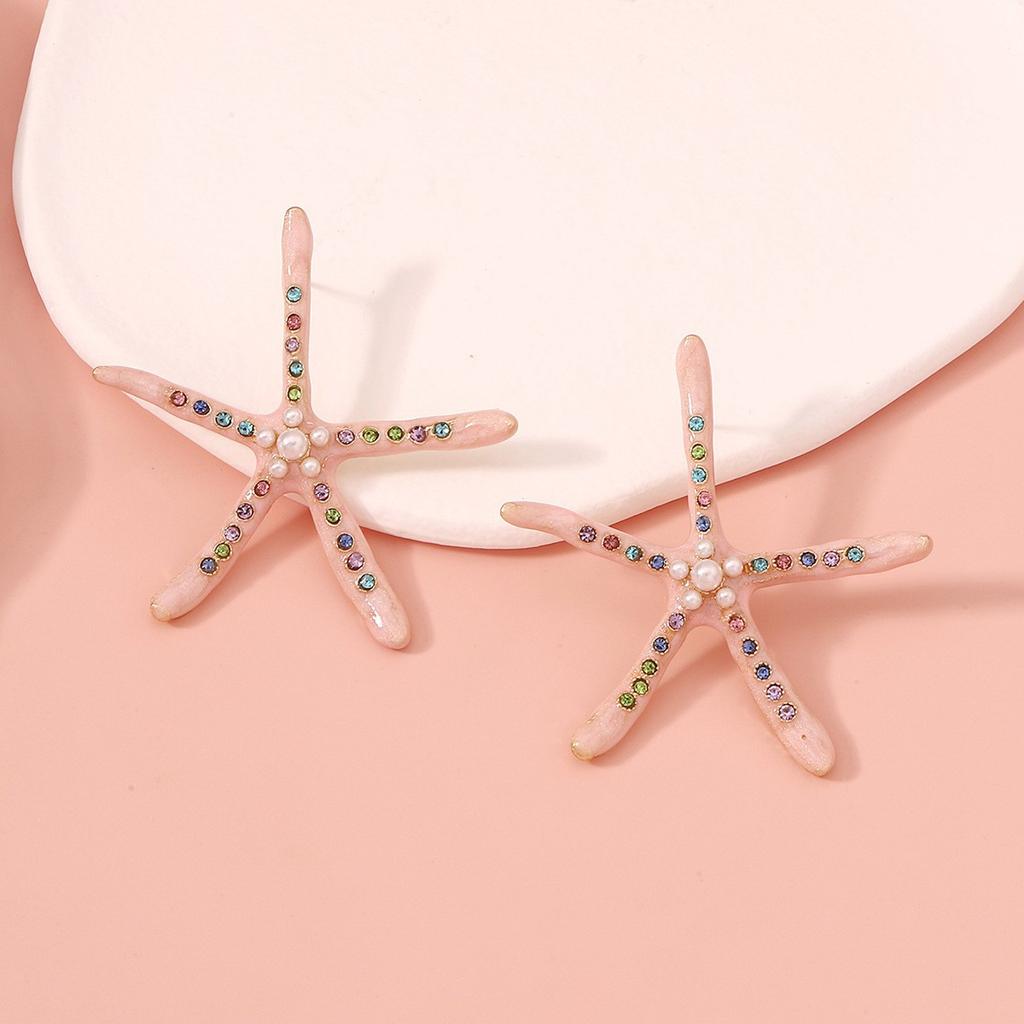 Hot-selling fashion niche beach vacation wind starfish shell personalized stud earrings, zircon simple