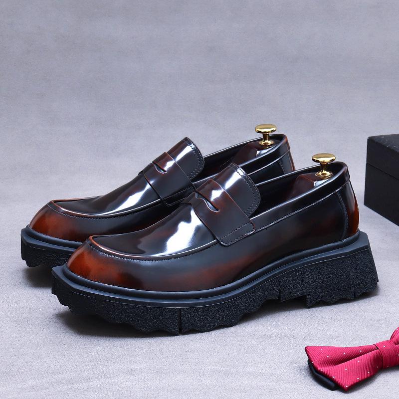 Итальянские лакированные мужские туфли из лакированной кожи, роскошные брендовые круглые туфли на платформе, элегантные свадебные туфли-лоферы из натуральной кожи для мужчин