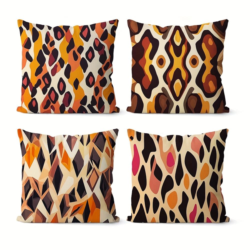 Modern Abstract Leopard Print Throw Pillow Covers, Vibrant Orange Brown Geometric Animal Print Cushion Cases, Bold Home Decor