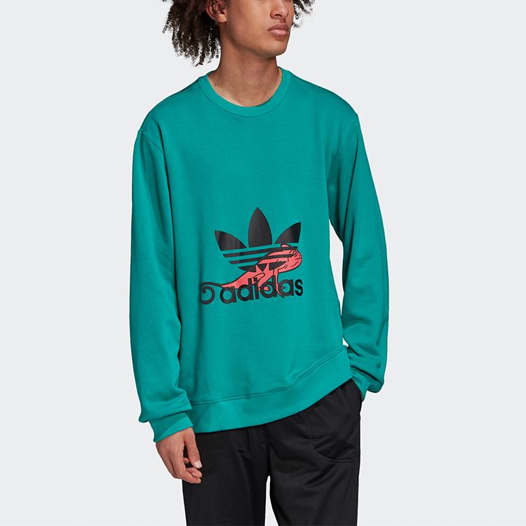 adidas Толстовка с капюшоном Originals Trefoil, спортивный круглый вырез и повседневные мужские топы с принтом Glory-Green FM3702