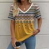 Summer Women's Short Sleeve T-Shirt Ethnic Harajuku Print Outdoor Casual V-Neck Pullover Top Loose Oversized Clothing