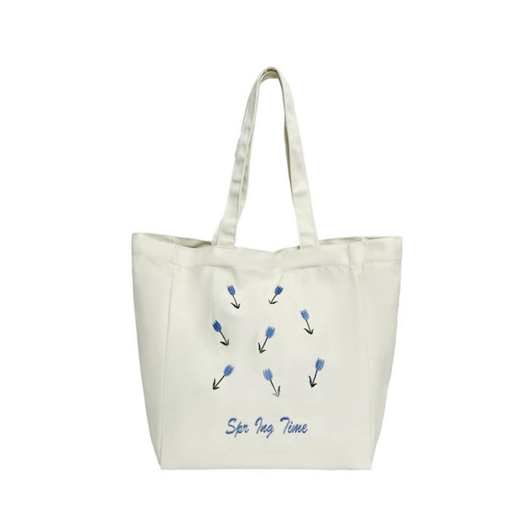 Canvas Cosmetic Storage Organizer Flower Printed Storage Pouch Casual Women's Shopping Bag Student