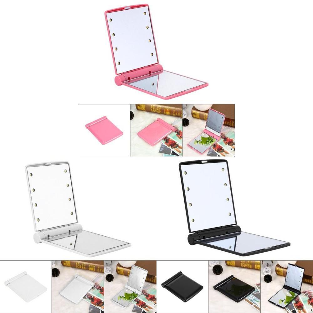 Makeup Mini Portable Cosmetic Folding Compact Pocket Mirror With 8 Lights Led