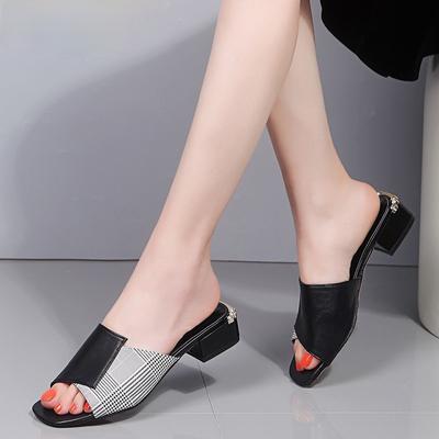 Дизайнерские босоножки Fish Mouth, разноцветные женские тапочки из искусственной кожи, элегантные открытые носки, нескользящие, на высоком каблуке в мелкую полоску