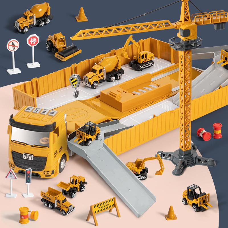 Alloy Construction Vehicle, Container Parking Lot, Simulated Container Track Pendant Children'S Toy Car