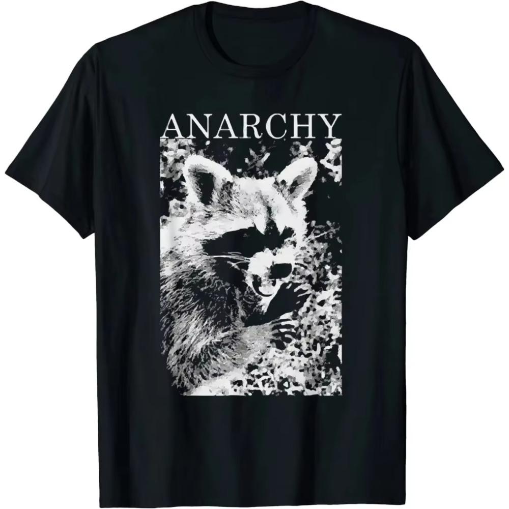 Футболка ANARCHY RACCOON FUNNY Мужские футболки Винтажные футболки Графические футболки Футболки большого размера Повседневные хлопковые футболки на все времена