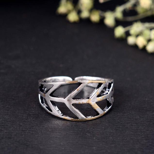 Silver Cutout Leaf Ring | Adjustable Wide Band Botanical Jewelry | Oxidized Boho Nature Inspired Statement Ring | Handmade Gift for Her