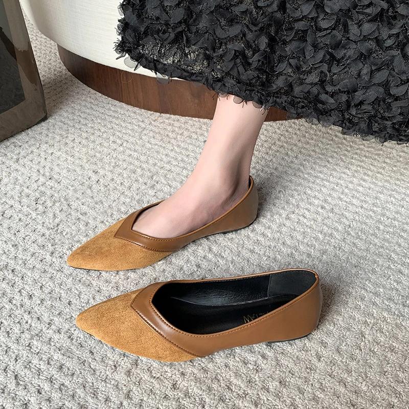 Новые весенне-осенние женские однотонные модные и удобные туфли без застежек с острым носком на плоской подошве модная женская обувь