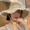 Кружевная кружевная соломенная шляпа для женщин, летняя пляжная выходная дышащая солнцезащитная шляпа с большими полями