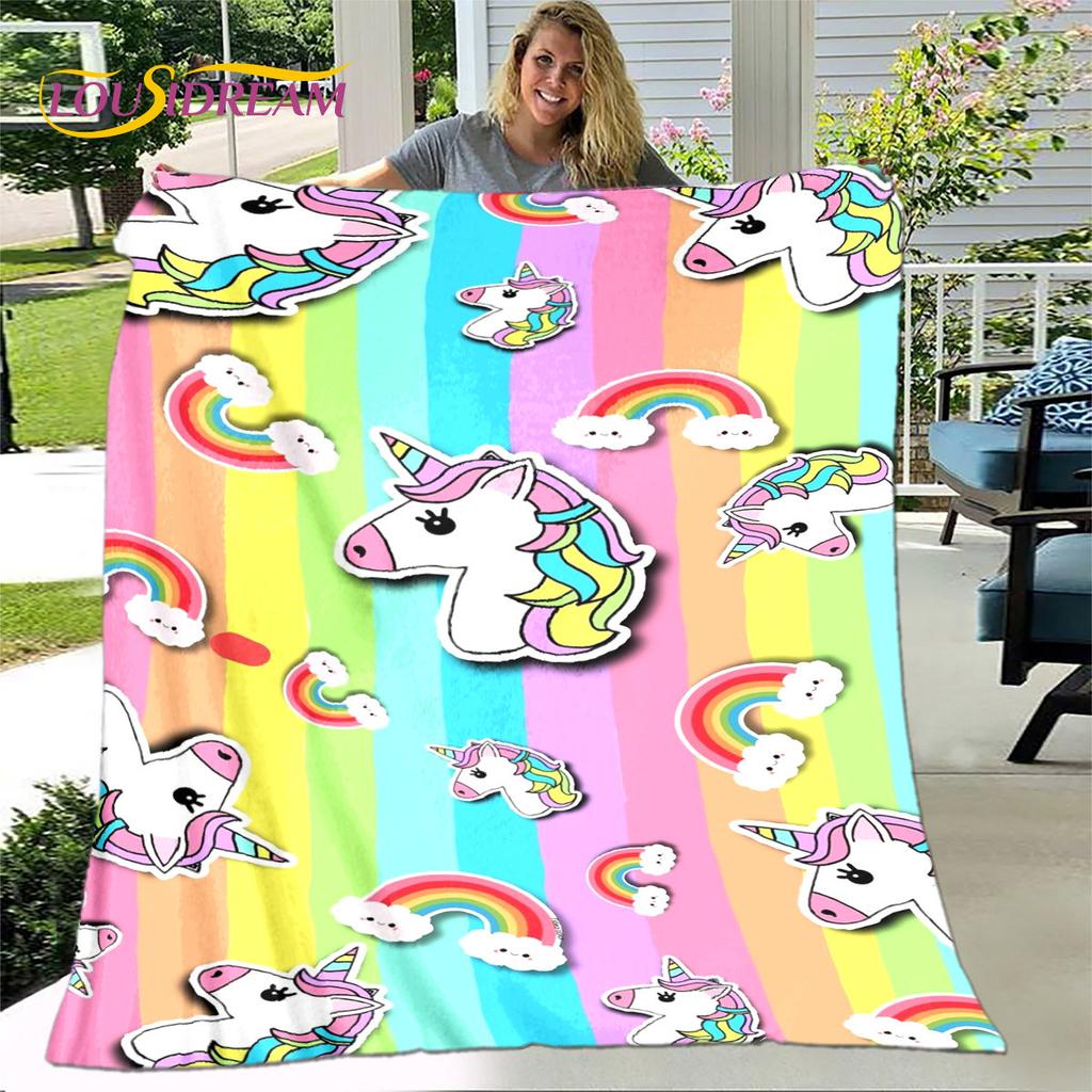 Cartoon Cute Unicorn Blanket,Flannel Blanket Throw Blanket,Children's Warm Blanket for Living Room Bedroom Beds Sofa Travel Gift