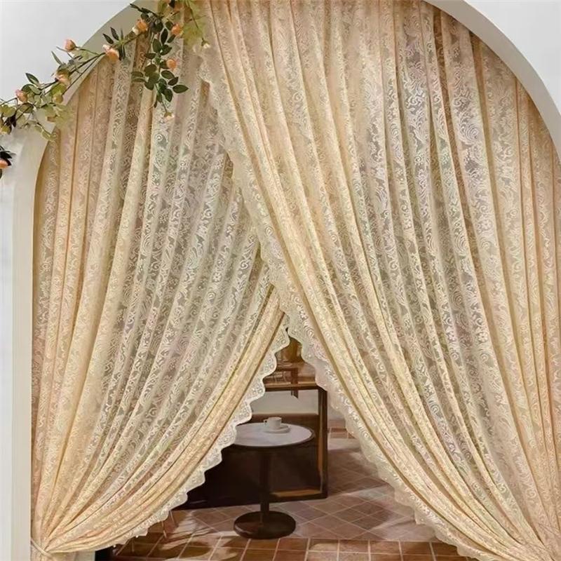 Бежевые кружевные шторы винтажные короткие прозрачные цветочные шторы для спальни французский кантри кулиска светофильтрующие фестончатые края декор натуральный бежевый