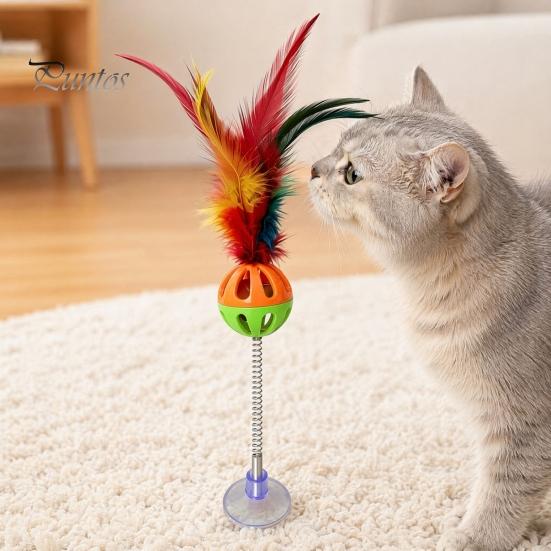 Кошачий мячик-колокольчик, смешная палочка на присоске, пружинная палочка, интерактивная игрушка-перо, привлекающая внимание, колокольчик, разноцветная дразнилка для домашних кошек и котят