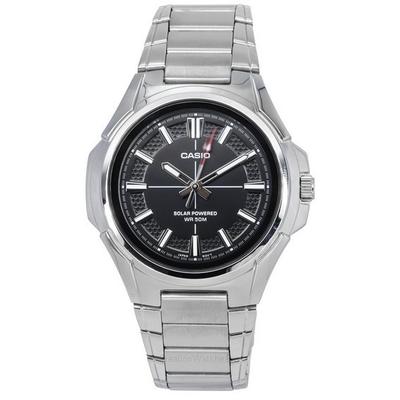 Восстановленные Casio Стандартные Аналоговые Нержавеющая Сталь Черный Циферблат На Солнечной Батарее MTP-RS100D-1A Мужские Часы