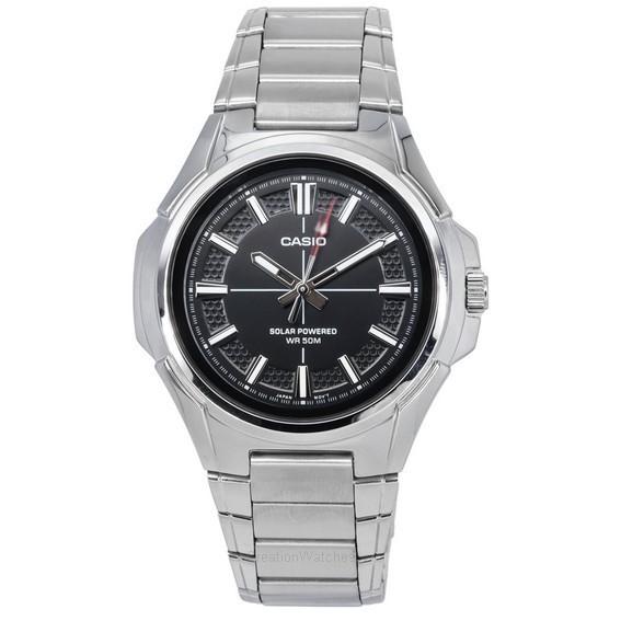 Восстановленные Casio Стандартные Аналоговые Нержавеющая Сталь Черный Циферблат На Солнечной Батарее MTP-RS100D-1A Мужские Часы