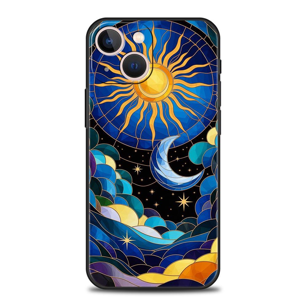 Красивый стеклянный чехол-крышка с изображением Солнца и Луны для iPhone 17 16 15 14 13 12 Pro Max 11 Pro Max 17 AIR Plus Ударопрочный мягкий ТПУ корпус