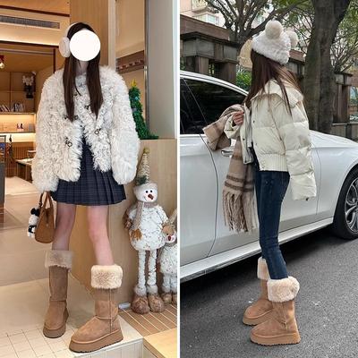 Зимние ботинки на толстой подошве женские 2024 года, новые зимние ботинки из двух видов ткани, высокие утолщенные хлопковые сапоги Northeast из бархата