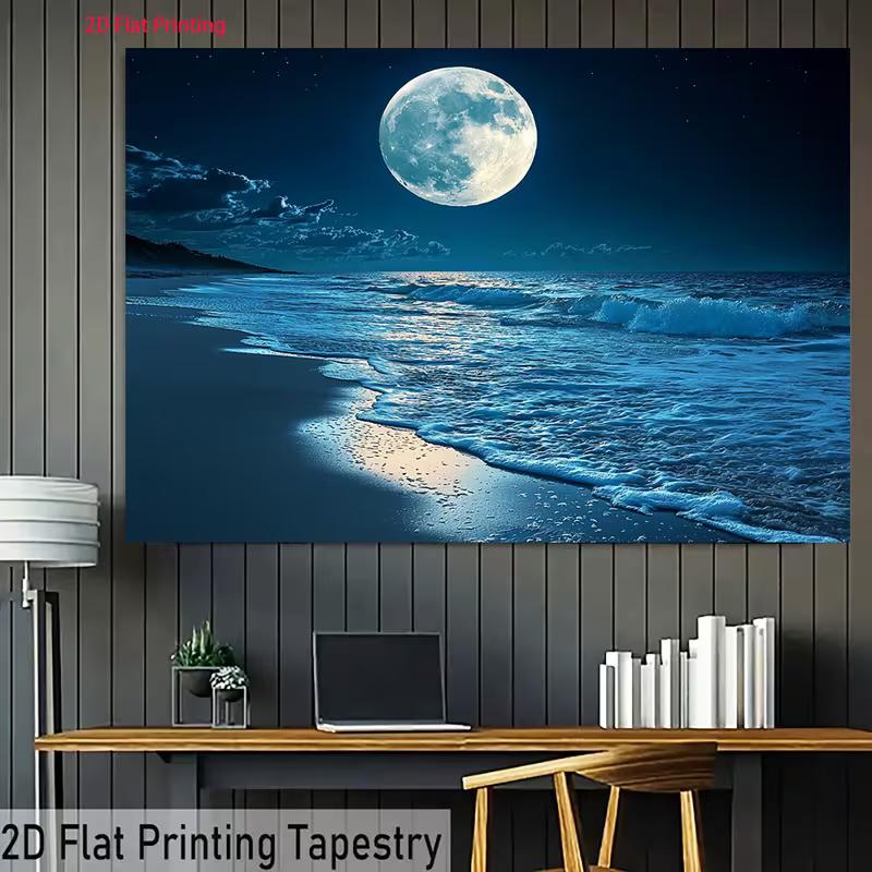 2D Moonlit Seashore with Starry Sky Photography Background