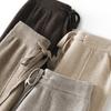 Women Long Pants Elastic High Waist Wide-Leg Knitted Pants with Pockets Solid Color Autumn Winter Warm Trousers
