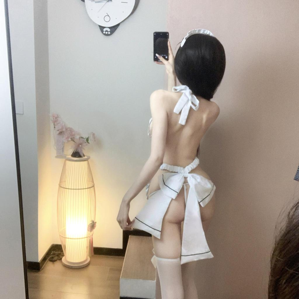 Мэй Чу Сексуальное Сердце Горничной Кружевной Фартук на Шнуровке Комплект Линжери