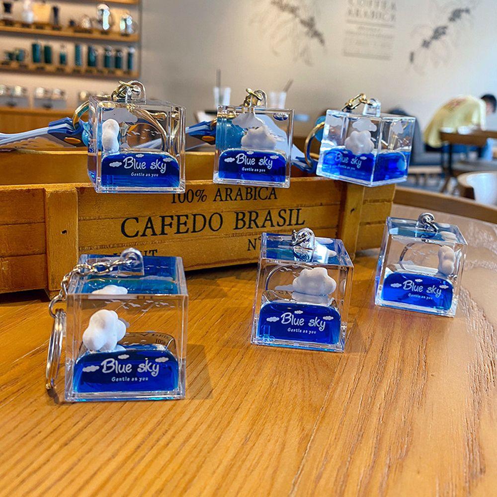 Подвеска Blue Sky Oiled Accessories Quicksand Keychain Car Key Ring Square Bottle Acrylic Keyring