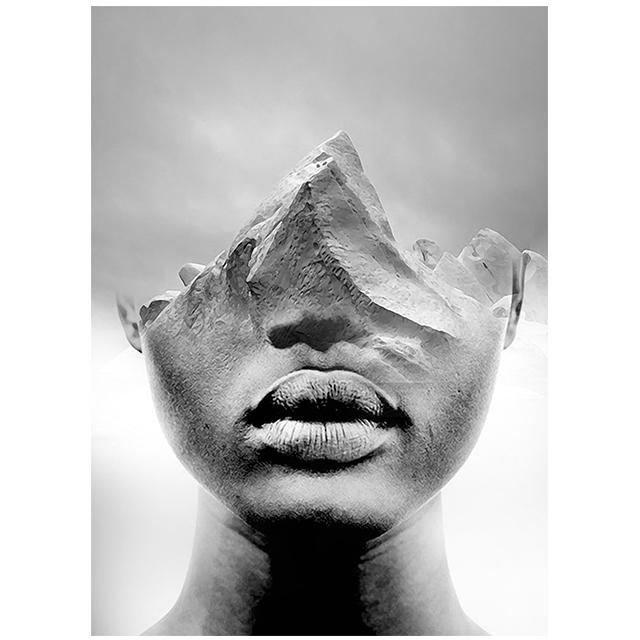 Абстрактная черно-белая картина на холсте «Гора и женщина», винтажный принт, металлические знаки, сюрреализм, постер, домашний декор для гостиной