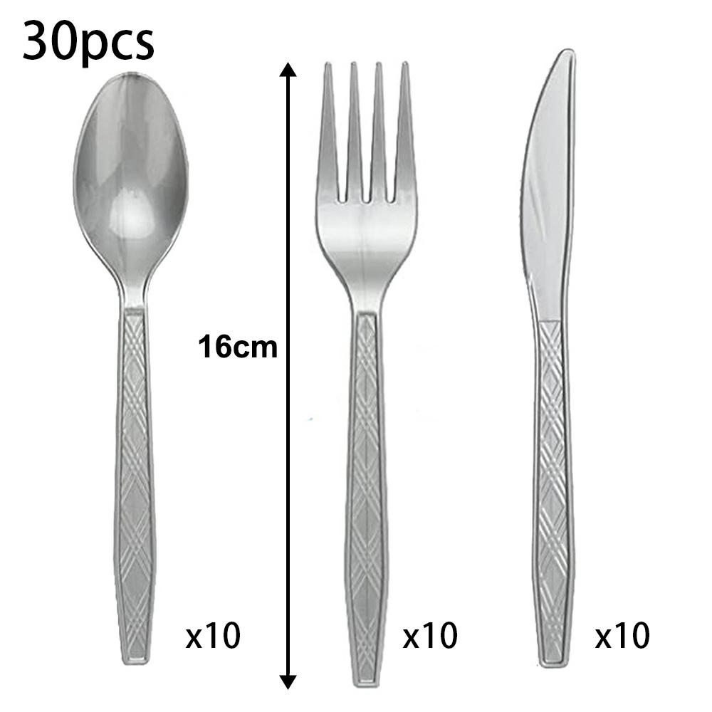 30pcs Plastic Knife Forks Spoons Set Flatware Disposable Cutlery Green White Black Red Gold Reusable Plastic Tableware Supplies