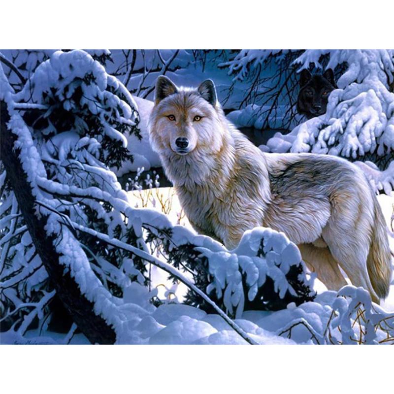 5D DIY алмазная живопись наборы для вышивки крестом Волк Снег Алмазная вышивка животное полная круглая мозаика из смолы домашний декор подарок ручной работы