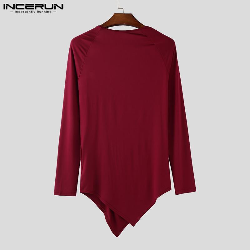 INCERUN Spring Men Long Sleeve Irregular Twisted Casual Fitted T-Shirts Tops Undershirts