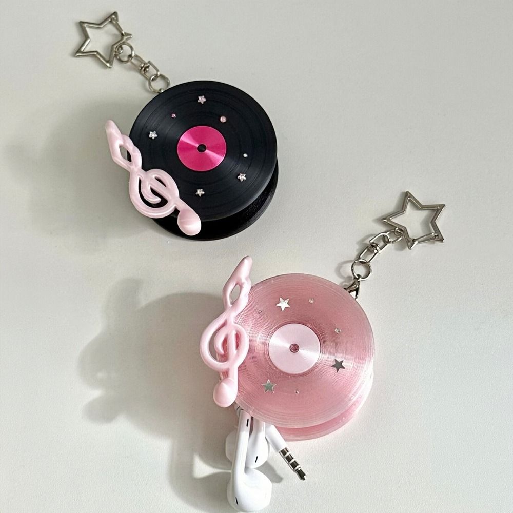 Music Note Decor CD Record Shape Keychain Plastic Data Cable Organizer for Women Girls