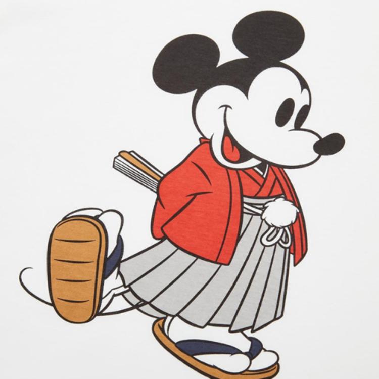 Uniqlo × Хлопковая футболка унисекс с принтом Микки Мауса из мультфильмов Disney, с круглым вырезом, коротким рукавом, Белая 438083-00