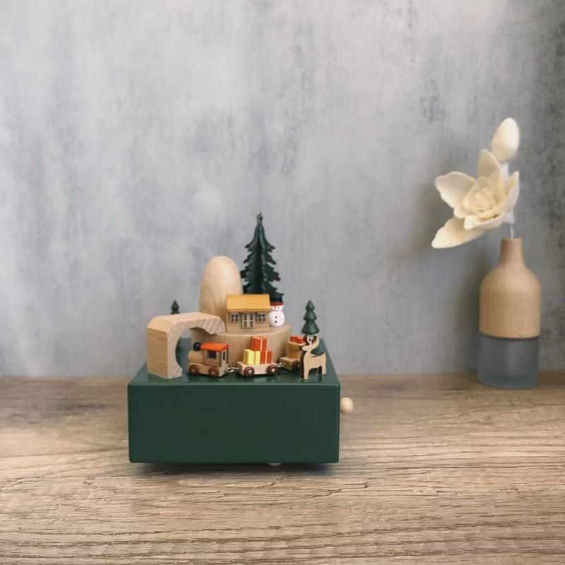 Handmade Wooden Rotating Music Box - Creative Christmas Gift, Desktop Decorative Craft with Musical Mechanism