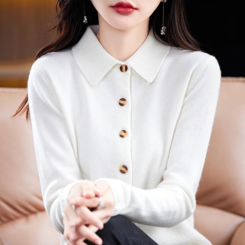 Новый кардиган из флиса Энди, вязаный, женский, с воротником поло, однотонный свитер-жакет, топ