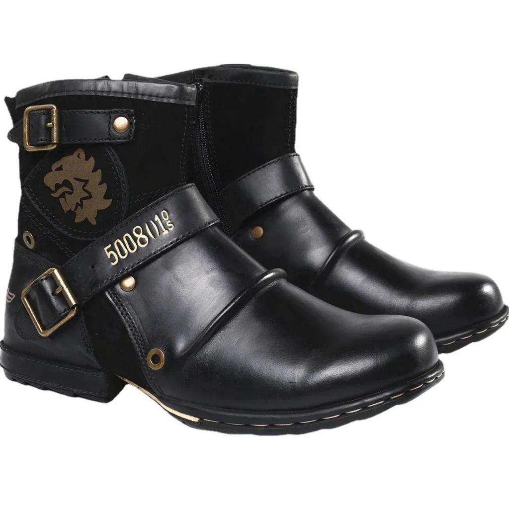 Мужские ботинки класса люкс ручной работы мужские ботильоны с металлической пряжкой-молнией мотоциклетные ботинки для активного отдыха большие размеры 39-48 панк-ботинки 2024