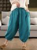 Johnature Женские брюки гаремы Эластичная талия Карманы Пояс Брюки Летние Однотонные Свободные Женские Брюки до икры