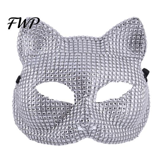 Full Face Skull Mask Rhinestone Halloween Mask, Sparkling And Cat Decorative Party Performance Adjustable Elastic Straps Costume for Carnival