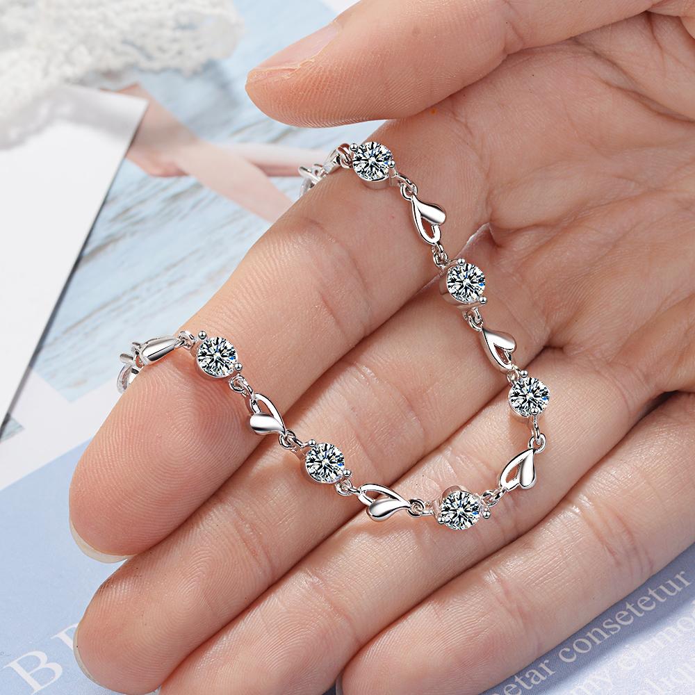 925 Sterling Silver Zircon Love Heart Shaped Bracelets Crystals for Women Valentines Gift Wedding Party Cute Jewelry