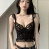 Black fishbone lace suspender vest women's summer v-neck bra underwear inside and sexy short top outside