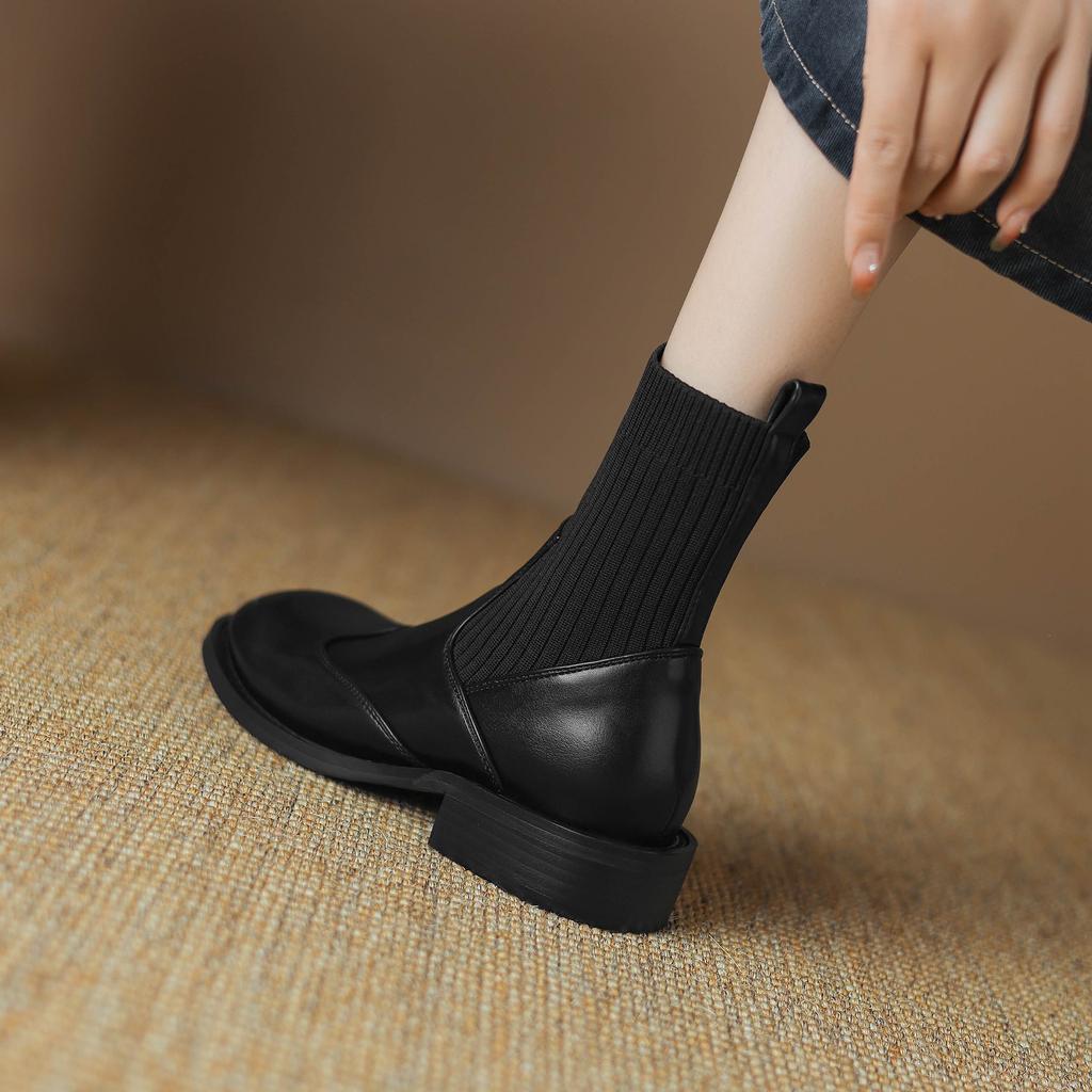 Krazing Pot Микрофибра Осенне-зимняя обувь Толстый средний каблук Размер 43 Ботинки челси Вязаный сзади Эластичные ботильоны