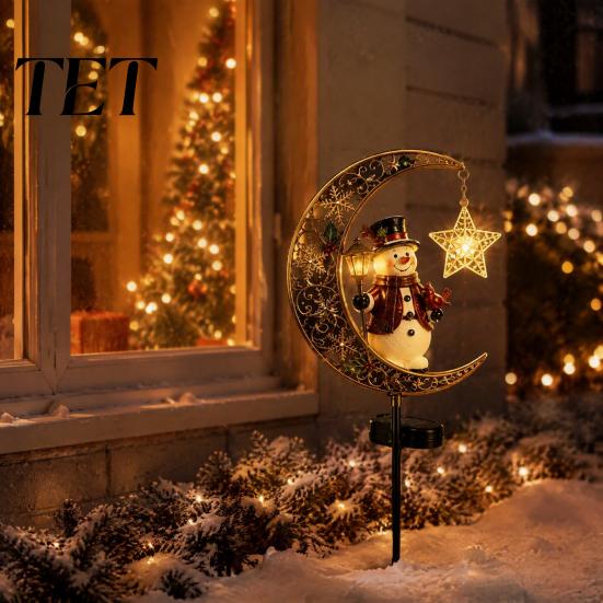 Decorative Porch Lighting Solar Christmas Crescent Light, Moon Snowman Garden Stake Waterproof Landscape Path Stakes LED Pathway Lamp for Outdoor Yard