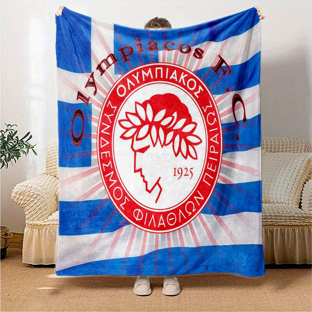 Olympiacos Printed Flannel Blanket, soft throw for bedroom sofa, washable, Christmas present, great gift.