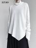Пуловеры нерегулярной вязки, простой однотонный женский осенний повседневный асимметричный топ с полувысоким воротником HQQ1749
