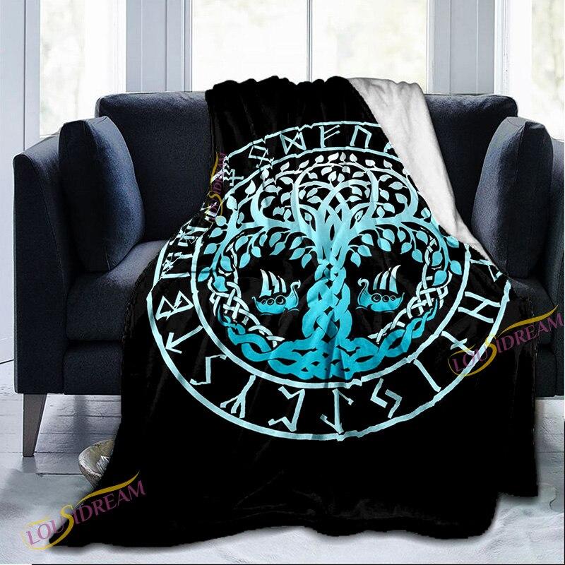 Одеяло с мистическим символом викингов, диванное фланелевое одеяло для отдыха, одноместное одеяло для дивана, психоделическое покрывало на кровать