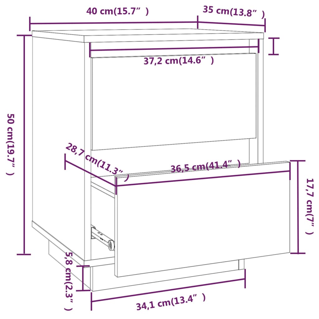 Nightstands 2 pcs. White 40 x 35 x 50 cm Solid Pine Wood