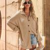 Spring and Autumn Women's Waffle Casual Shirt Solid Colour Loose Long Sleeve Cardigan Knitwear