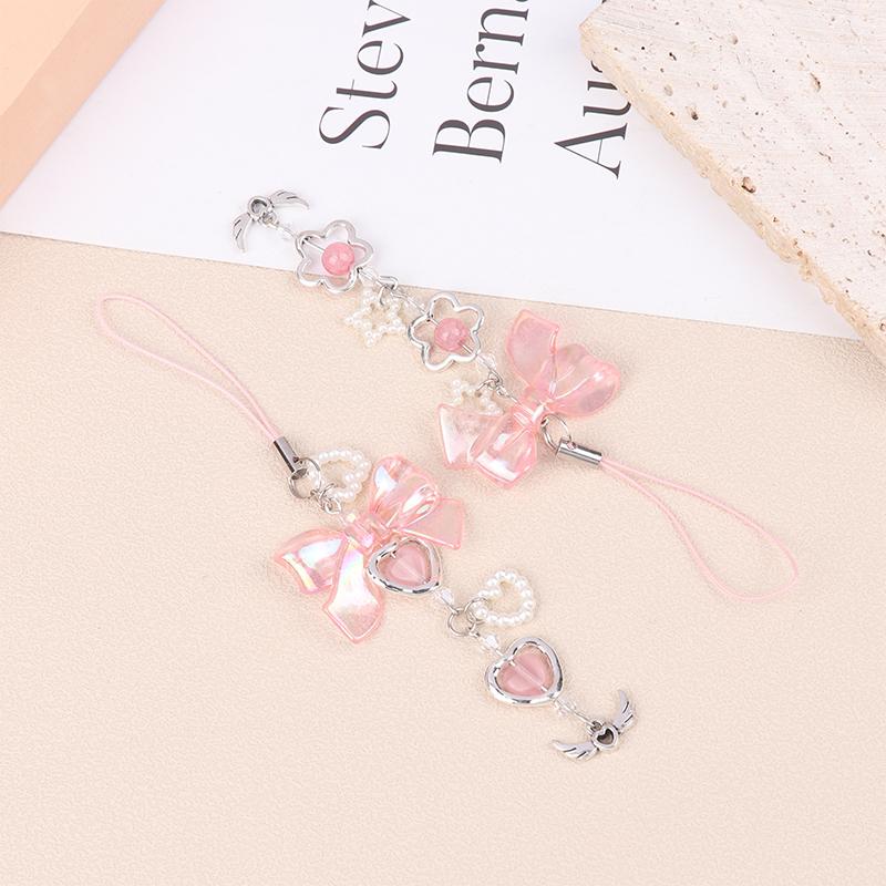 Sweet Pink Bowknot Heart Phone Chains For Girl Cute Flower Star Phone Strap Y2k Mobile Phone Lanyards Keychain