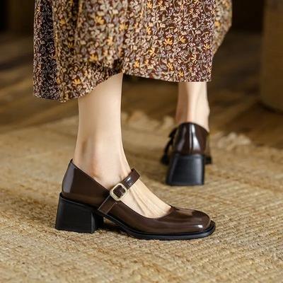 Модная женская обувь Блочный каблук Квадратный носок Средний каблук Японский стиль Лолита Мэри Джейн Готика Массивные пряжки Женская обувь Тренд