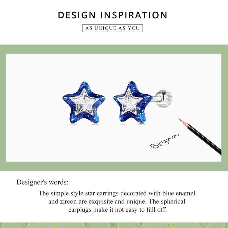 WOSTU 925 Sterling Silver Simple Mini Blue Star Stud Earrings For Women Star Zircon Ear Studs Fine Wedding Jewelry Gifts