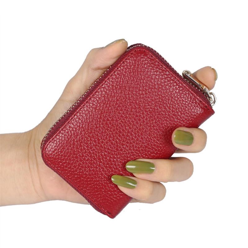 Держатель карт-гармошки из натуральной кожи с защитой от кражи RFID и застежкой-молнией для мужчин и женщин